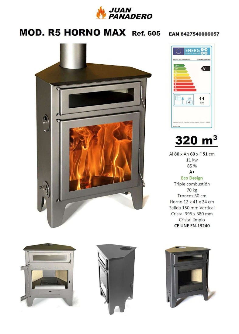 Estufa de leña modelo r5 horno max 11 kw